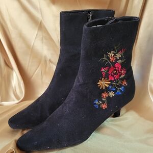Embroidered Black Ankle Boots